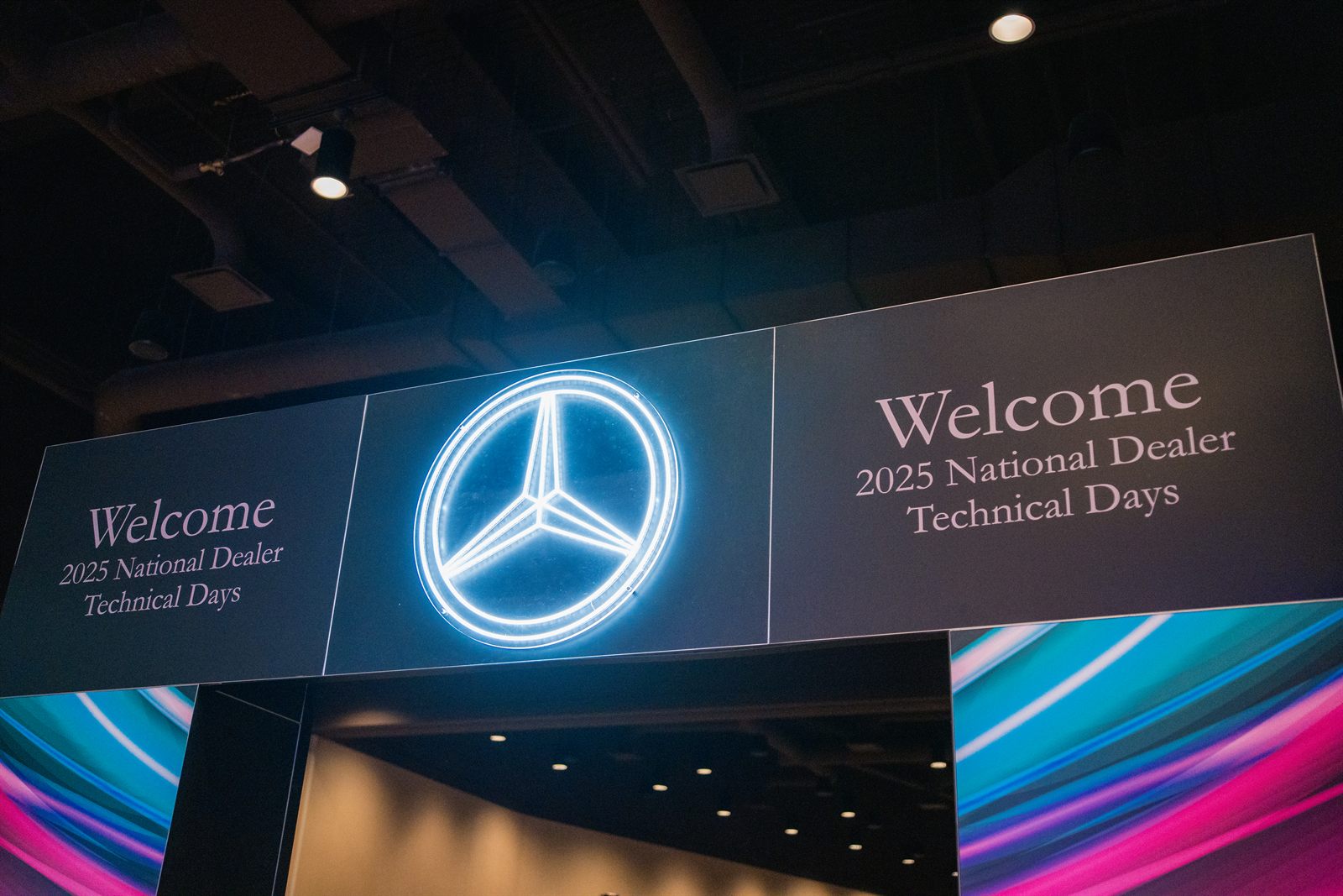Illuminated welcome signage for the 2025 National Dealer Technical Days