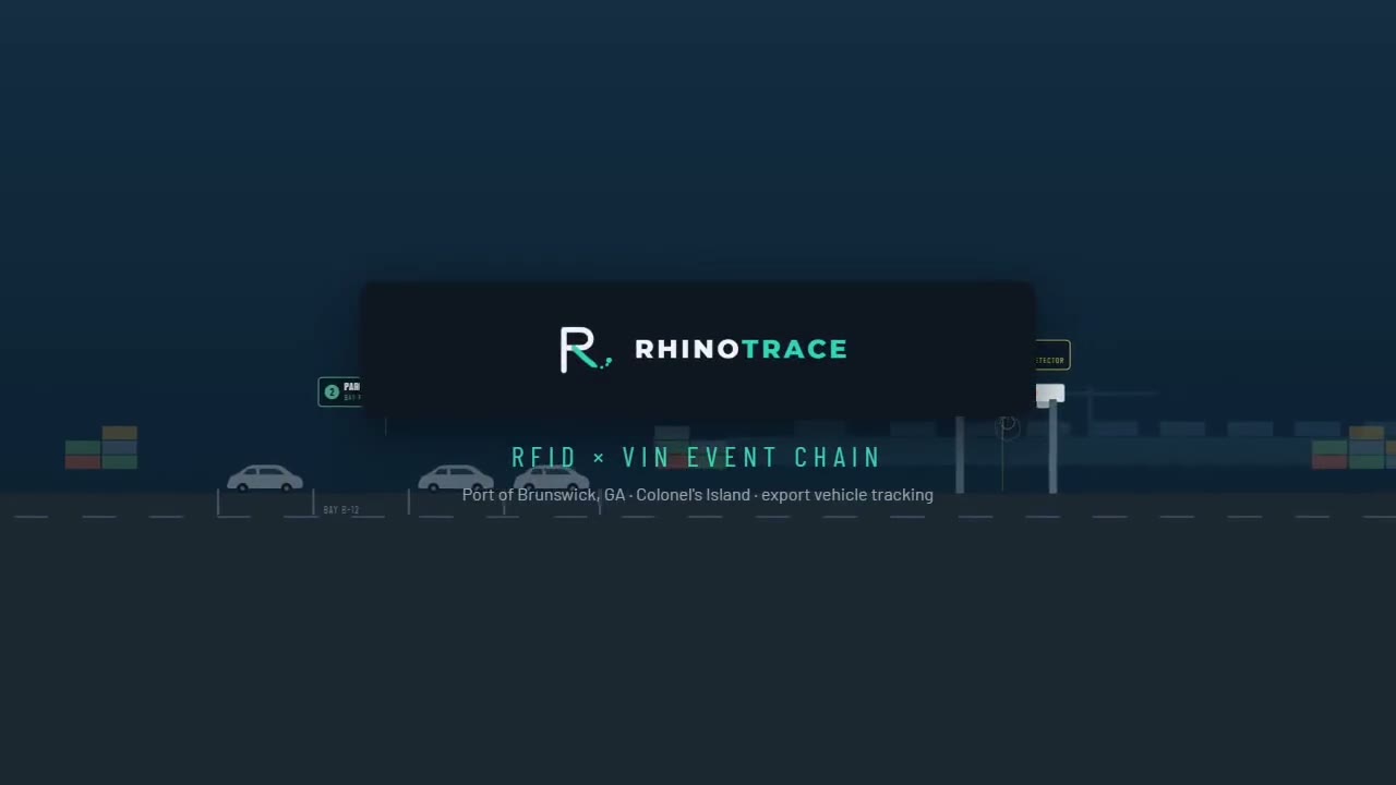 RhinoTrace explainer video: RFID plus VIN event chain at an export port